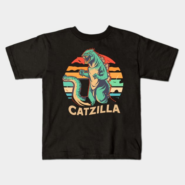 Vintage Catzilla Fire cat Kids T-Shirt by kknows
